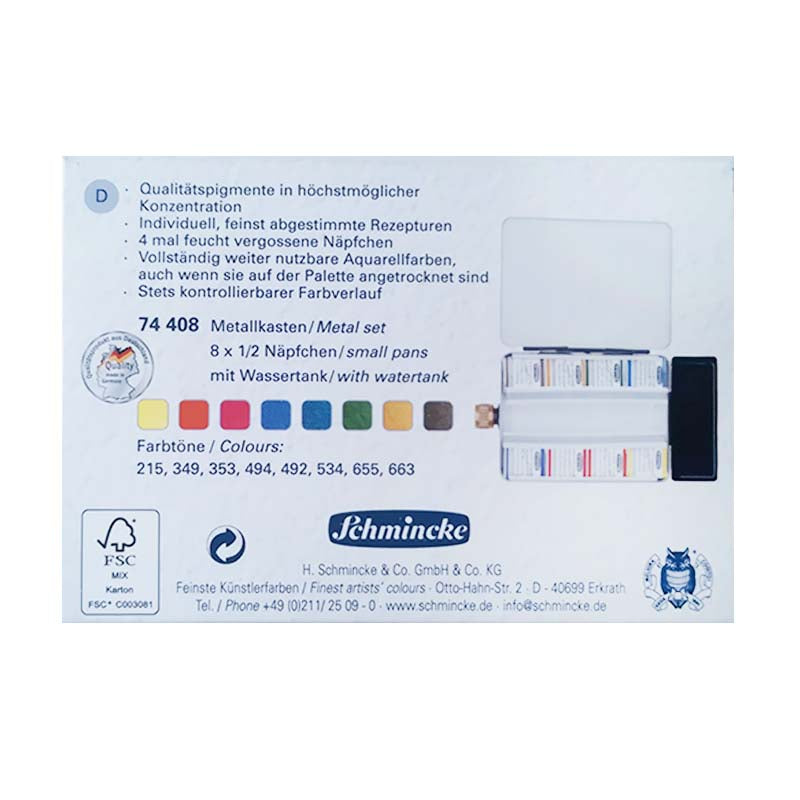Acuarela Horadam Schmincke set x8 con watertank Ref. 74408