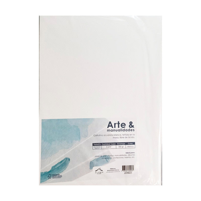 Cartulina Acuarela Alpen 300gr 1/8 pqtx5