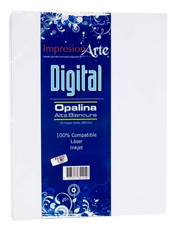 Paquete Cartulina Opalina Blanca 1/8 10 hojas180gr