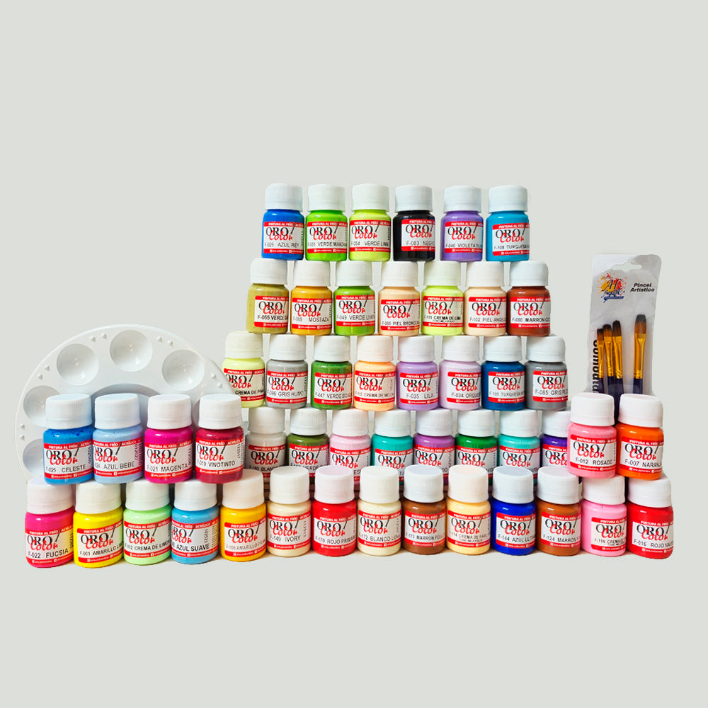 Kit 50 Tonos Acrílica Clasica 30ml + Paleta + Pincel Ah Royal Surtido x4 20076