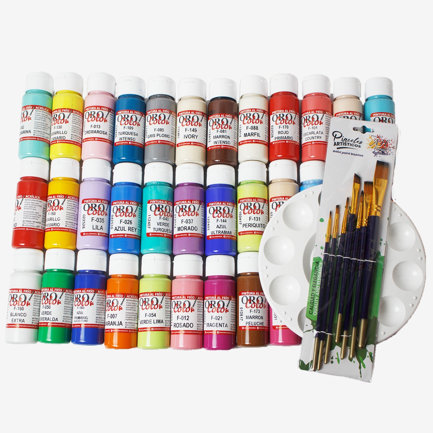 Kit Artista Acrílica Clásica Orocolor + Paleta + Pinceles