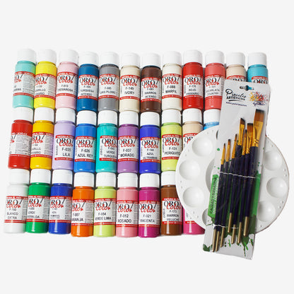 Kit Artista Acrílica Clásica Orocolor + Paleta + Pinceles