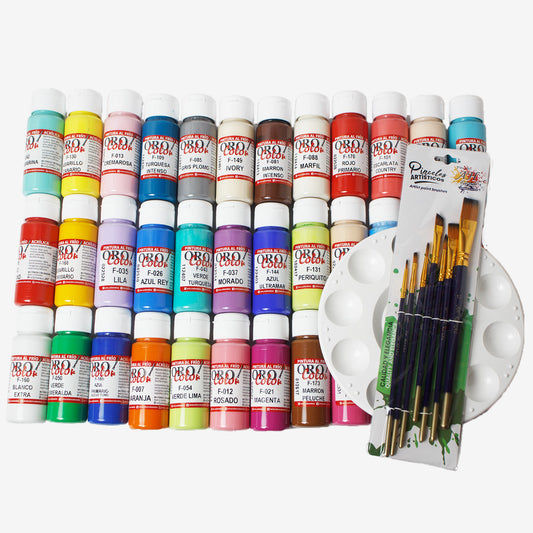Kit Artista Acrílica Clásica Orocolor + Paleta + Pinceles