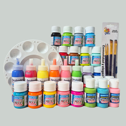 Kit Surtido Para Tela + Paleta + Set de Pinceles
