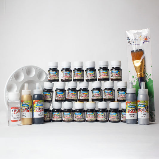Kit Vitral Pro Orocolor + Delineadores + Pincel Y Paleta De Gift