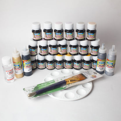 Kit Vitral Pro Orocolor + Delineadores + Pincel Y Paleta De Gift