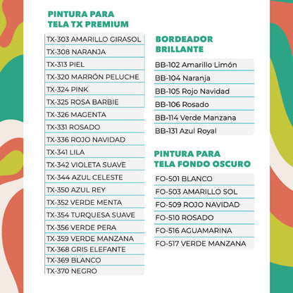 Kit Surtido Para Tela + Paleta + Set de Pinceles