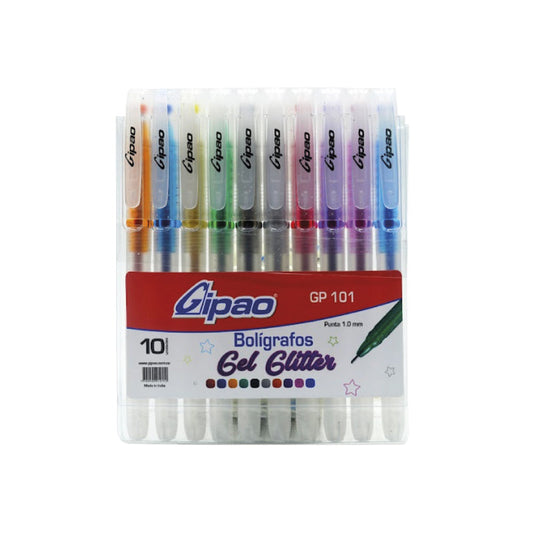 Bolígrafos Gel Glitter Gipao x10 Ref. GP101