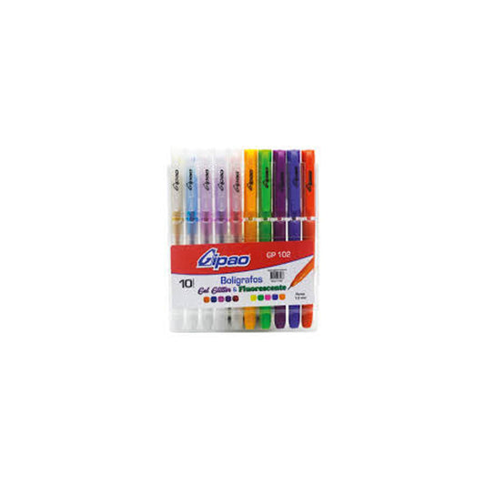 Bolígrafo Gipao Gel Glitter & Fluorescentes x10 Ref. GP102