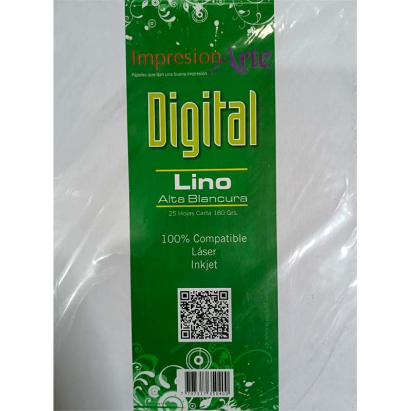 Paquete Cartulina Lino Blanca Carta 25 hojas180gr