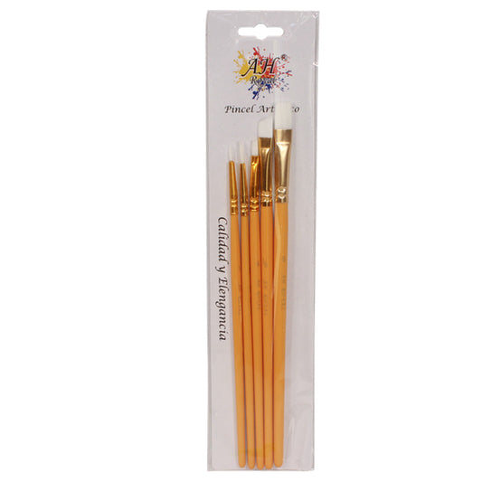 Pincel Ah Royal Surtido Set x5 Cabo Amarillo Pelo Blanco Ref.20090