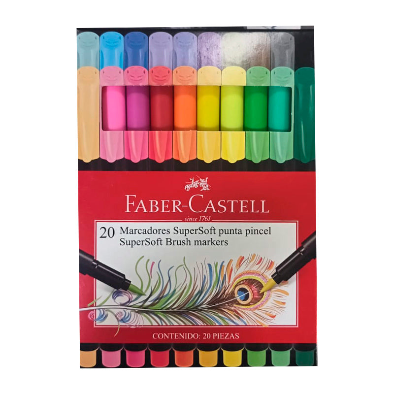 Marcadores Supersoft Punta Pincel Faber Castell Set x20